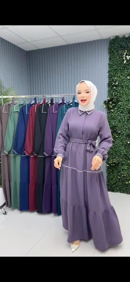 فستان خريفي حز ابيض