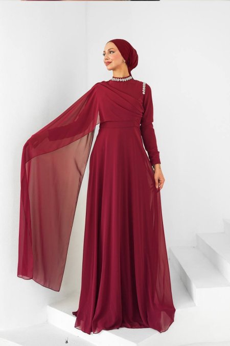 فستان كتف كرستال وشيفون